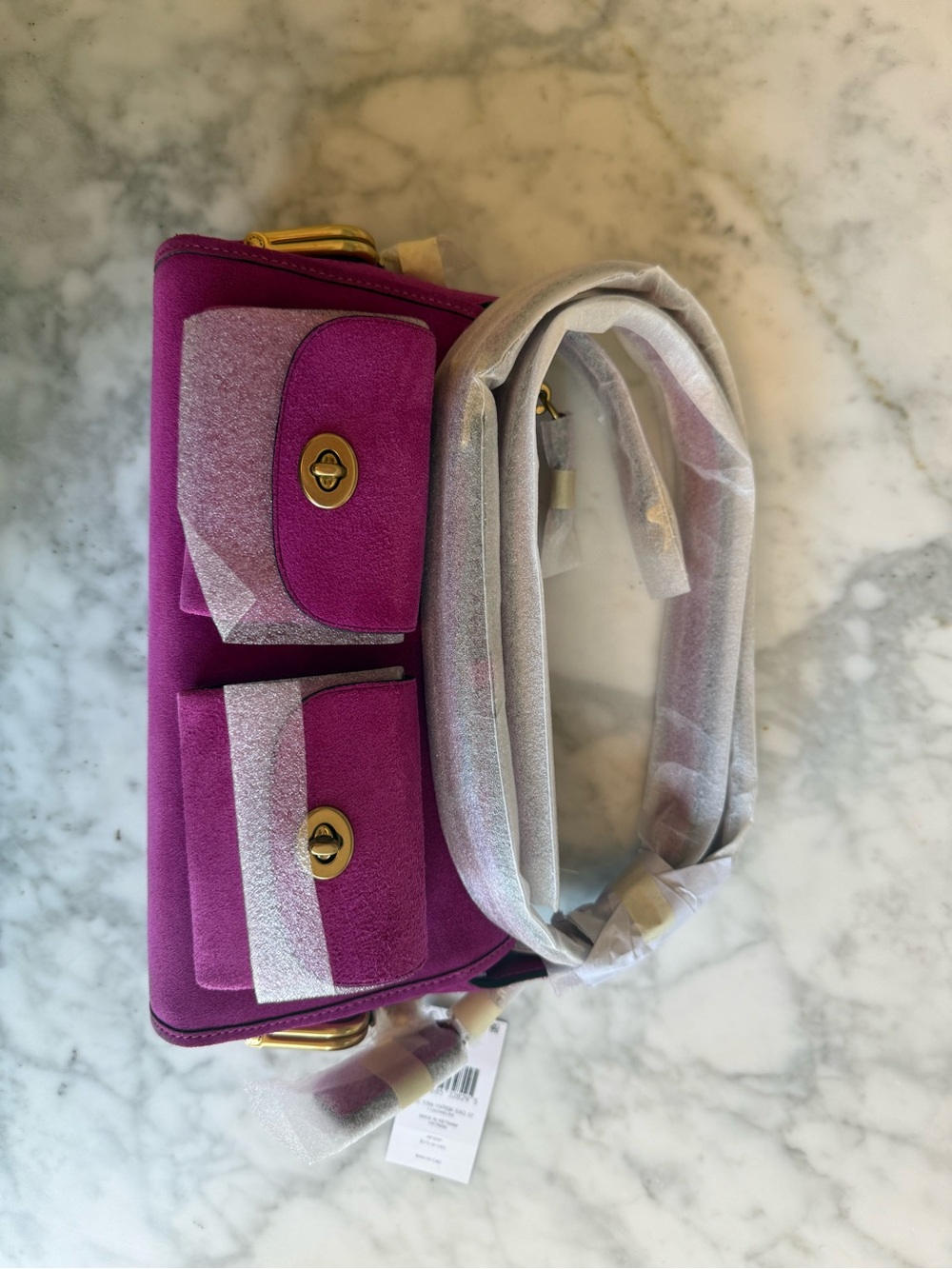 Coach Turnlock Haversack Bag 27 in Brass/Magenta NWT